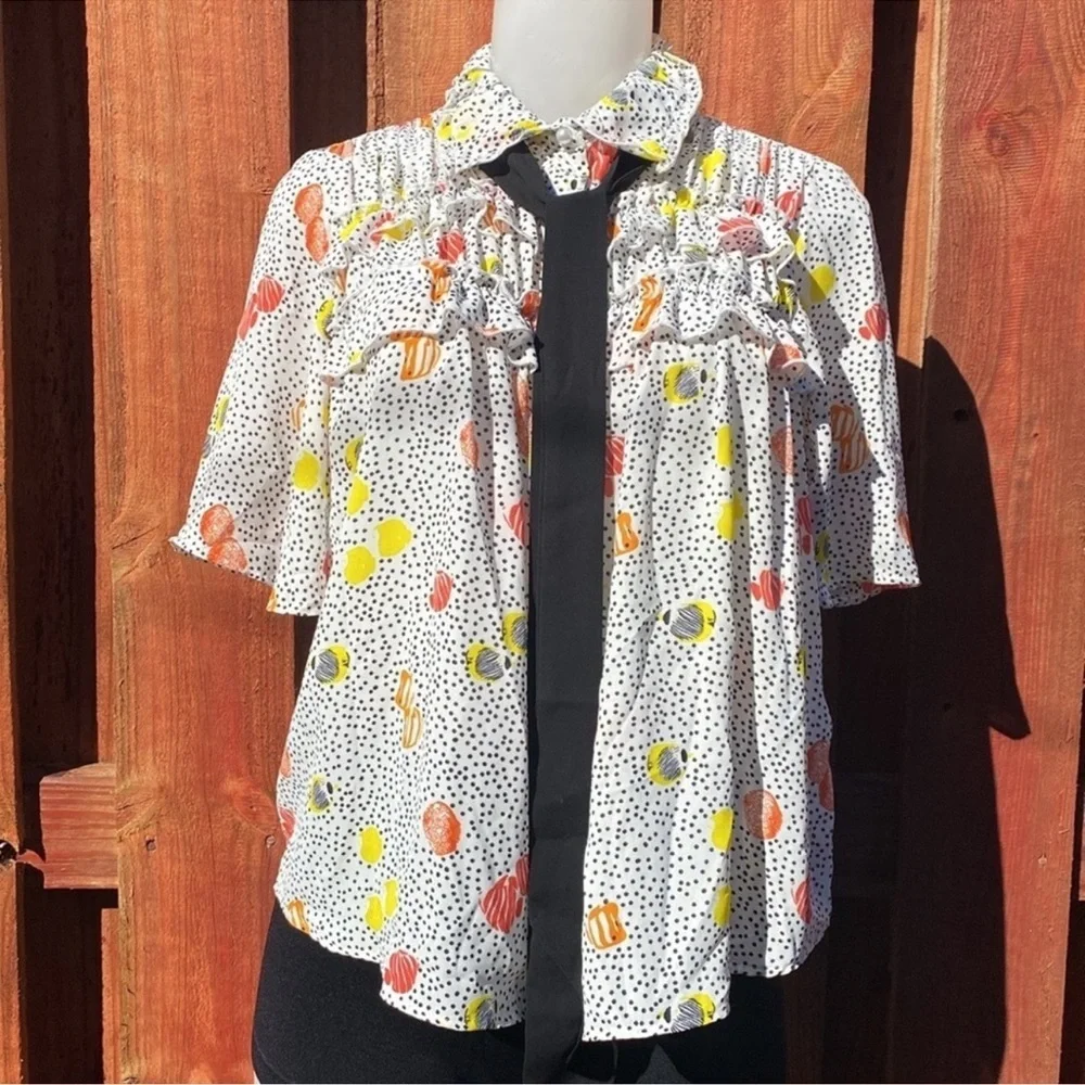 Zara Multicolor Polka Dot Blouse with Ruffles Tie Size M - Picture 1 of 10